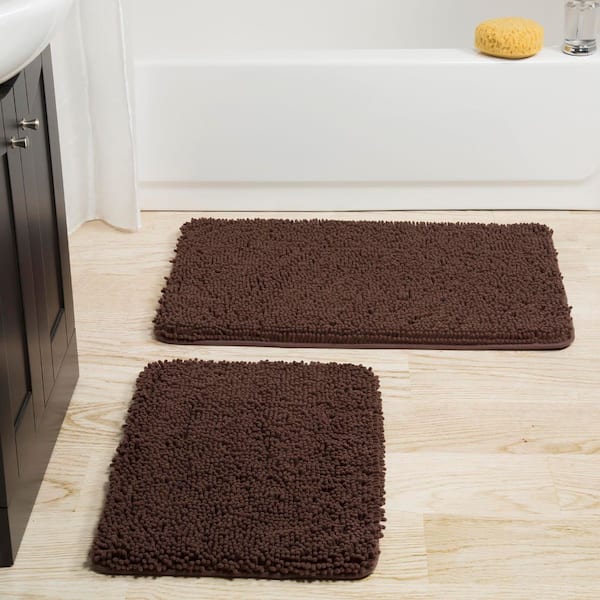 Lavish Home Shag Chocolate 21 in. x 32 in. Memory Foam 2-Piece Bath Mat Set
