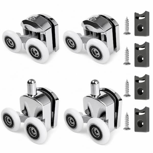 4-Piece Bathroom Hardware Sets Shower Door Roller Replacement Kit with Anti-Collision Block for Shower Doors in Silver
