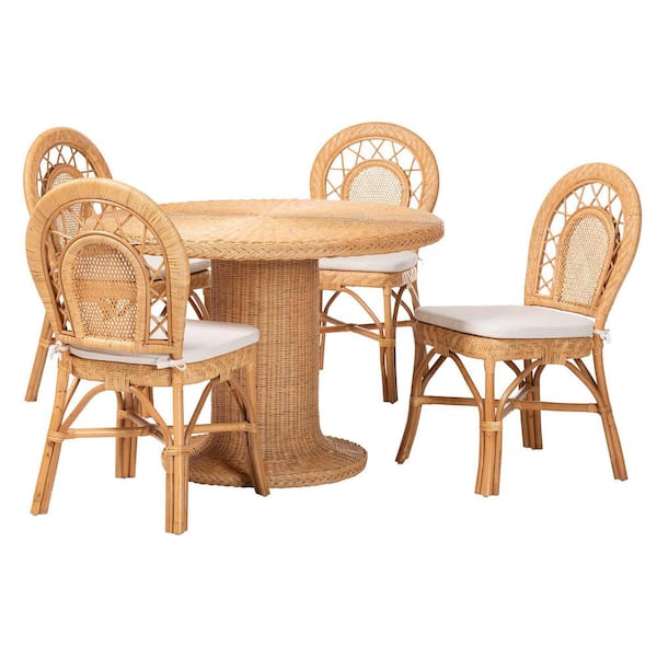 Walker 5-Piece Light Honey Rattan Top Dining Set Seats 4