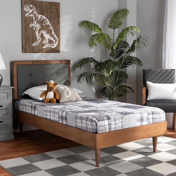 Baxton Studio Saul Dark Grey and Walnut Brown Twin Platform Bed