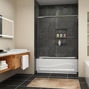 60 in. W x 62 in. H Bypass Sliding Semi Frameless Tub Door in Brushed Nickel Finish with Clear Glass