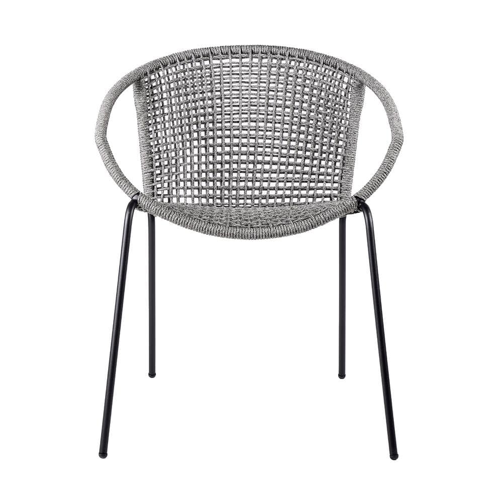Contemporary Grey Rope and Steel Stackable Armless Chair, Set of 2
