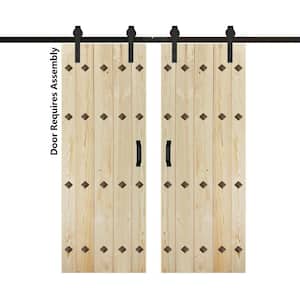 Mid-Century New Style 60 in. x 84 in. Unfinished Solid Wood Double Sliding Barn Door with Hardware Kit