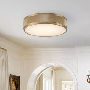 13 in. 1-Light Round Brushed Gold Integrated LED Flush Mount with Oval Frosted Glass Shade for Kitchen