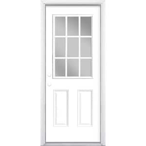 32 in. x 80 in. 9-Lite Right-Hand Inswing Ultra White Painted Steel Prehung Front Exterior Door with Brickmold
