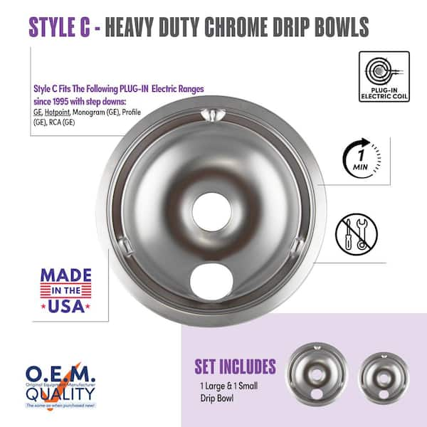 6 in. Small and 8 in. Large Drip Bowl in Chrome (2-Pack)