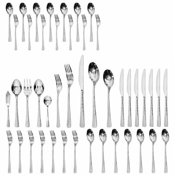 Hammered Silverware Set, 45-Piece Flatware for 8 with Serving Utensils, 18/10 Stainless Steel for Dining