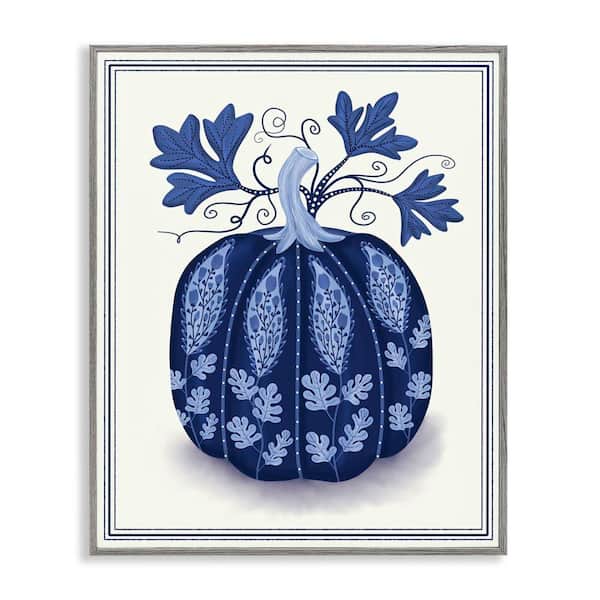 Stupell Industries Folk Pattern Fall Pumpkin by Darlene Seale Gray Framed Nature Giclee Art Print 14 in. x 11 in.