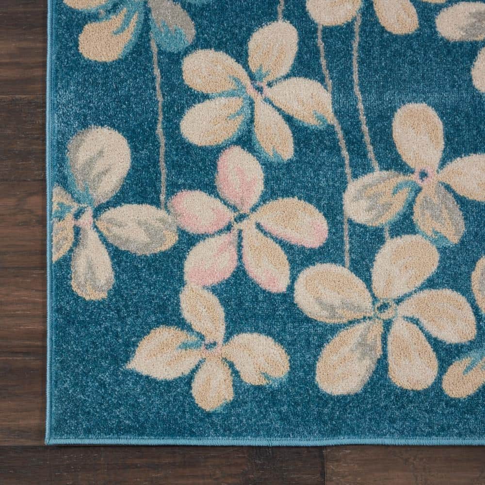 Handmade Turquoise Floral Viscose Rectangular 8' x 10' Rug