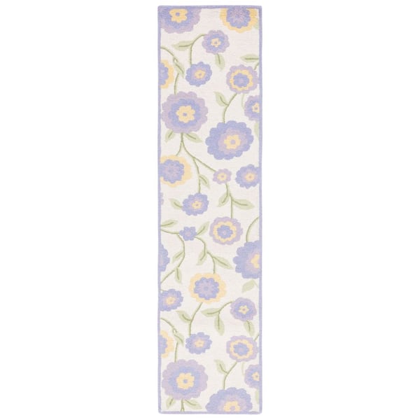 Kids 2 ft. x 9 ft. Lavander/Ivory Border Floral Runner Rug
