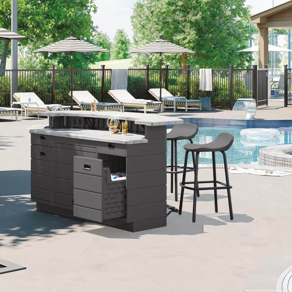 Gray Plastic Outdoor Bar with Marblecast Countertop