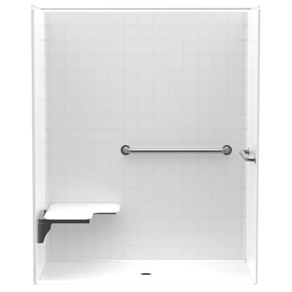 Aquatic Accessible Smooth Tile AcrylX 60 in. x 30 in. x 74.9 in. 1-Piece Shower Stall with Left Seat and Grab Bars in White