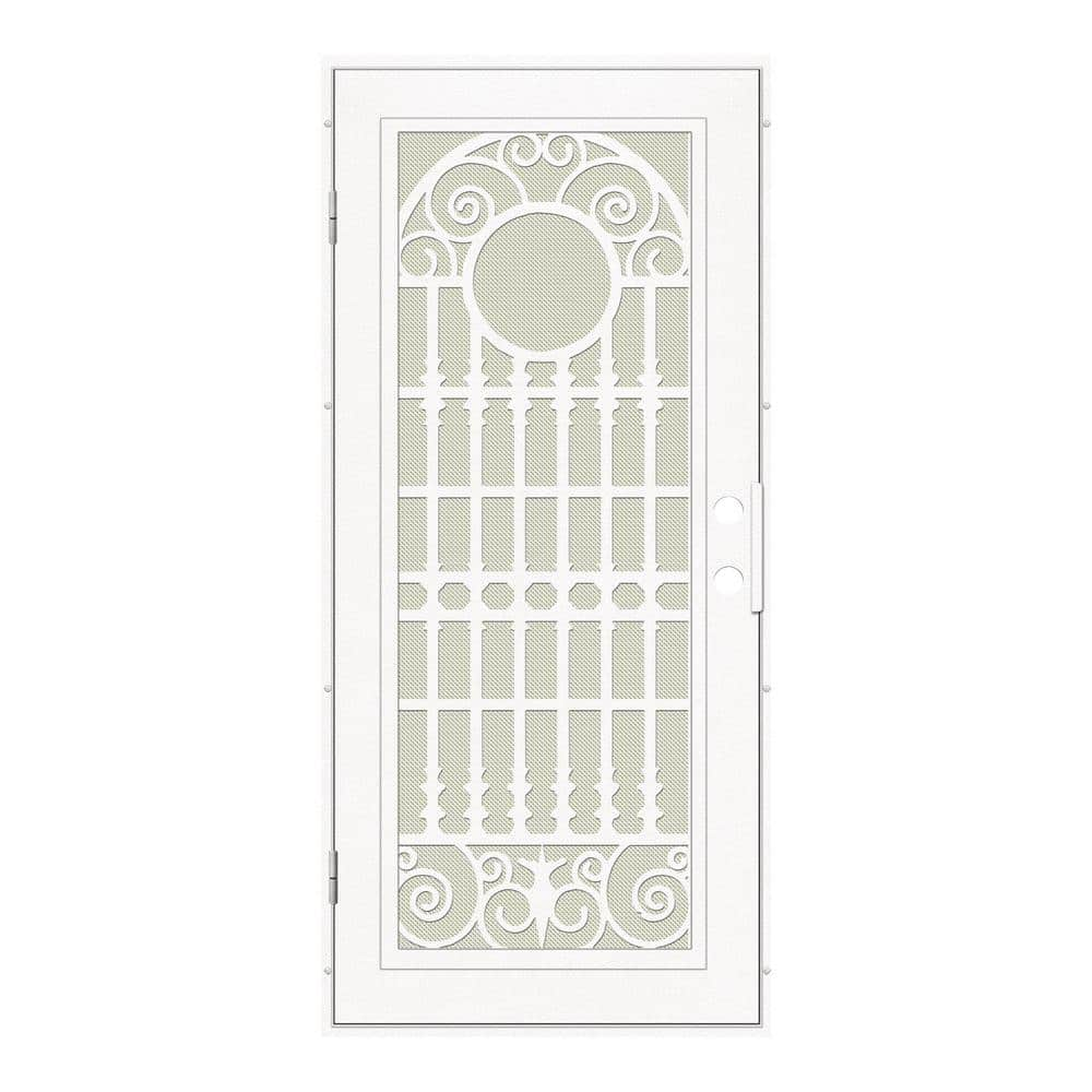 Spaniard 32 in. x 80 in. Right Hand/Outswing White Aluminum Security Door with Beige Perforated Metal Screen -  Unique Home Designs, 3S2029DL2WTP6A