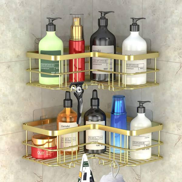 Luxury Bathroom Shelves 3 Tier Metal Gold Shower Wall Shelf Corner