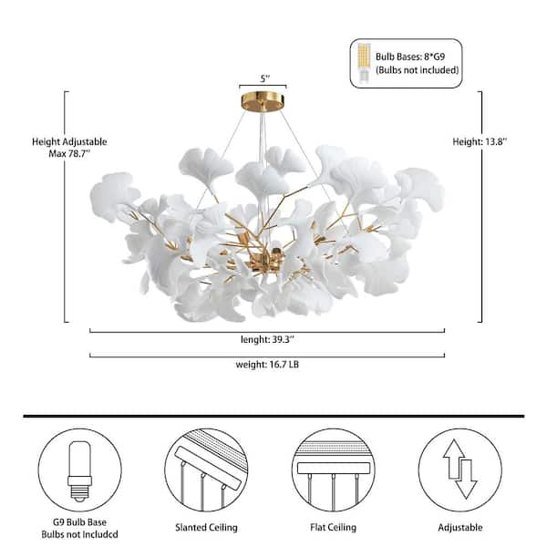 YUYI 8-Light Gold Chandelier, Luxury Ginkgo Branch