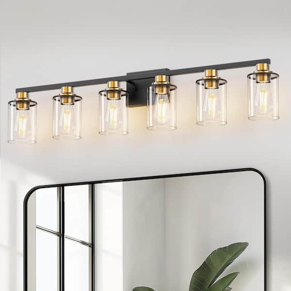 40 in. 6-Light Black and Gold Metal Vanity Light with Dimmable No Bulbs Included