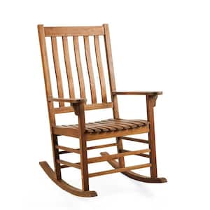 33 in. x 44 in. Natural Brown Slatted Eucalyptus Wood Outdoor Rocking Chair
