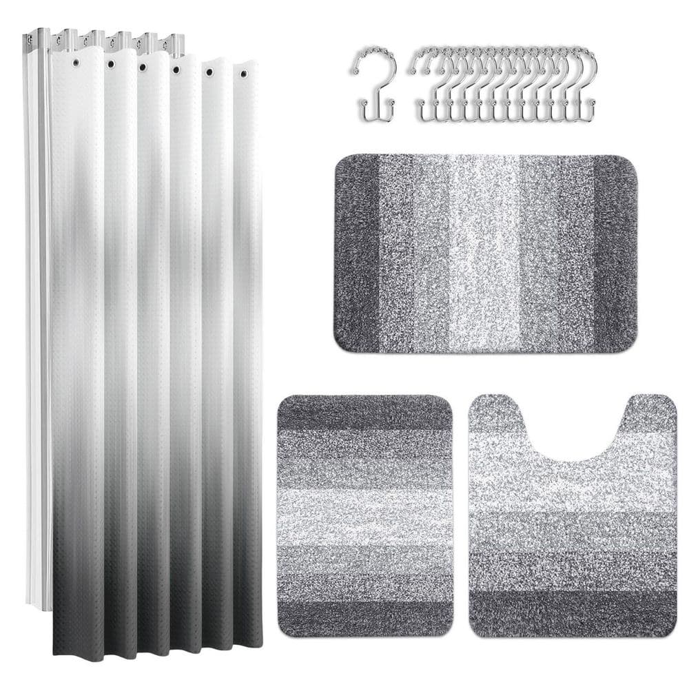 72 in. W x 72 in. L Gray Polyester Stripes Bathroom Sets with Shower Curtain and Rugs, Waterproof Shower Curtain Liner price history on PriceWatchPro