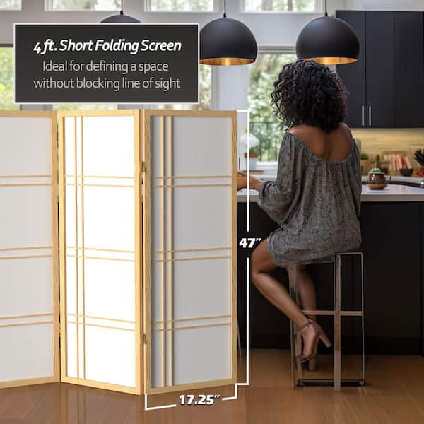 Red Lantern 4 ft. Short Double Cross Shoji Screen - Natural - 3