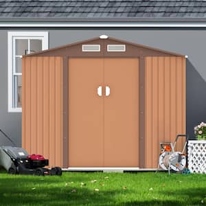 9.1 ft. W x 6.3 ft. D Outdoor Storage Metal Shed Building Garden Tool Shed with Floor Frame, Coffee (57.33 sq. ft.)