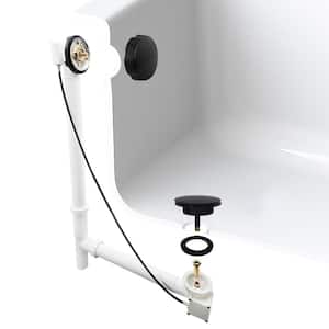 27 in. Cable Drive Bath Drain Assembly with Rotary Overflow Cover, Pop-Up Stopper - White Poly, Matte Black