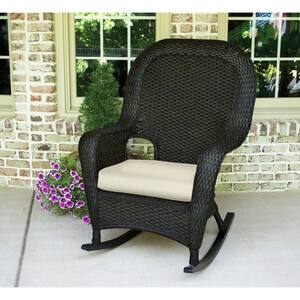 Sea Pines Weather-Resistant Tortoise Wicker Rocking Chair Backyard Furniture Piece with Sunbrella Canvas Canvas Cushion
