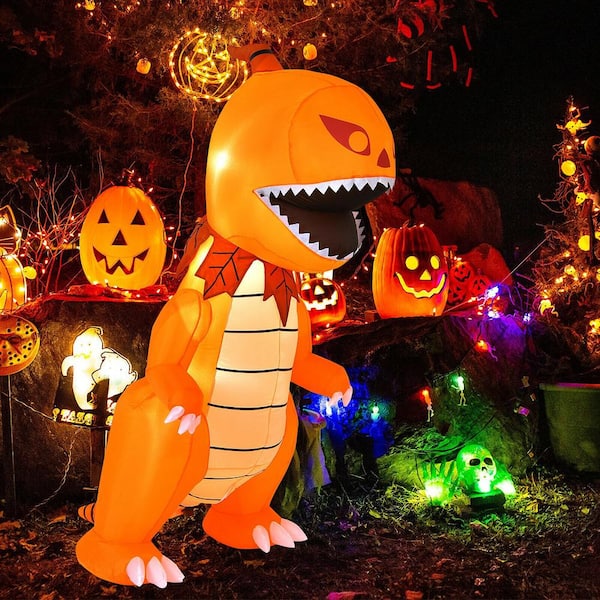 8 ft. Inflatable Pumpkin. Dinosaur Halloween Decoration with Built-in LED-Lights