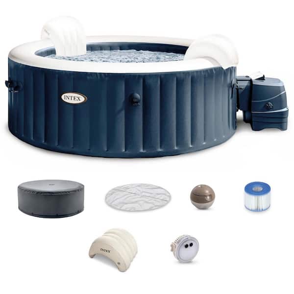 PureSpa Plus 6 Person Inflatable Round Hot Tub Set with 170 Jets, 120-Volt, Blue