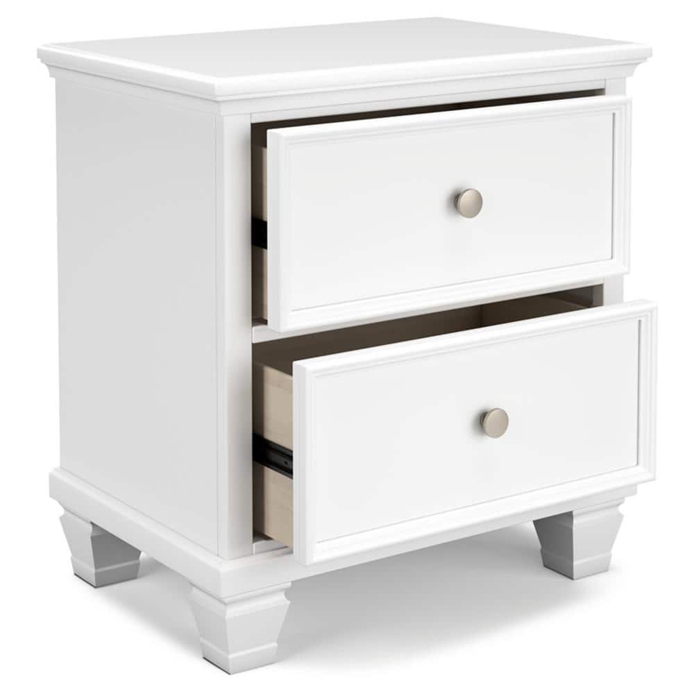White Transitional 2-Drawer Nightstand with Metal Knobs