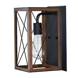 14.37 in. H 1-Light Black And Barnwood Accents Wall Lantern Sconce