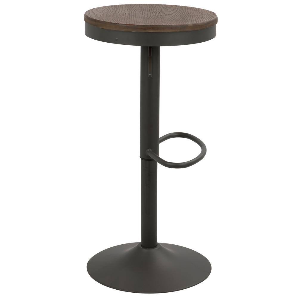 Dakota Adjustable Swivel Barstools in Brown and Grey Wood and Metal