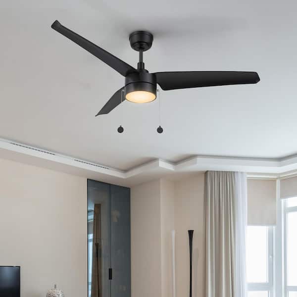 CARRO Venteto 52 in. Indoor Black Downrod Standard 3-Speed DC Ceiling Fan with Dimmable LED and Pull Chain