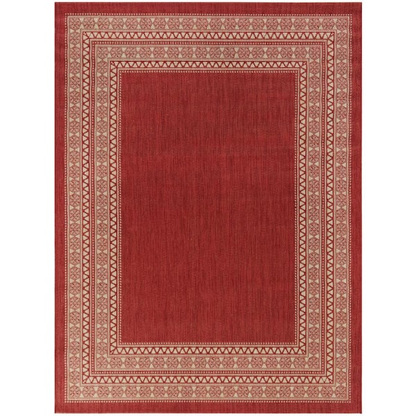 BALTA Red 5 ft. x 7 ft. Border Indoor/Outdoor Area Rug