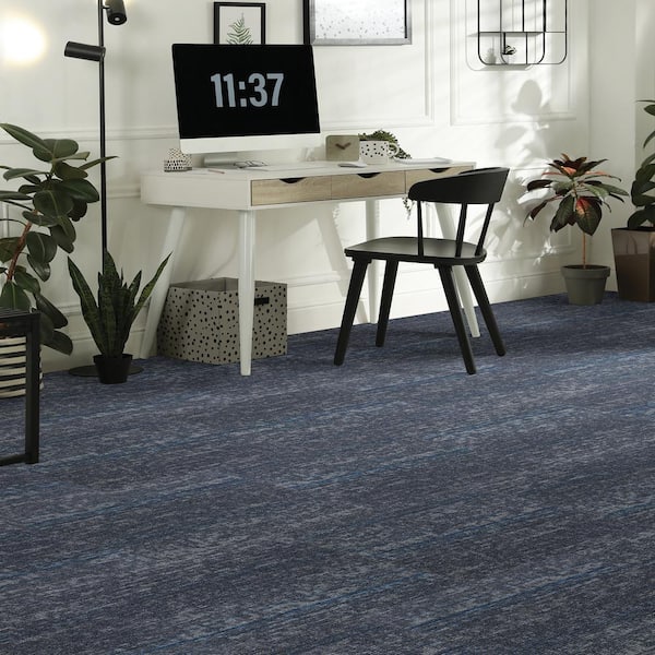 Elite - Azure Edge - Blue Commercial 24 x 24 in. Glue-Down Carpet Tile Square (72 sq. ft.)
