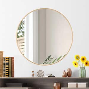 28 in. W x 28 in. H Modern Medium Round Aluminum Framed Wall Mounted Bathroom Vanity Mirror in Gold