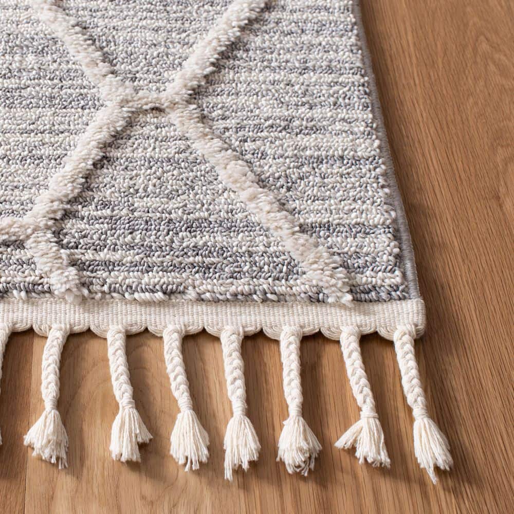 Beige Synthetic Square Moroccan Boho Area Rug 5'3" x 5'3"