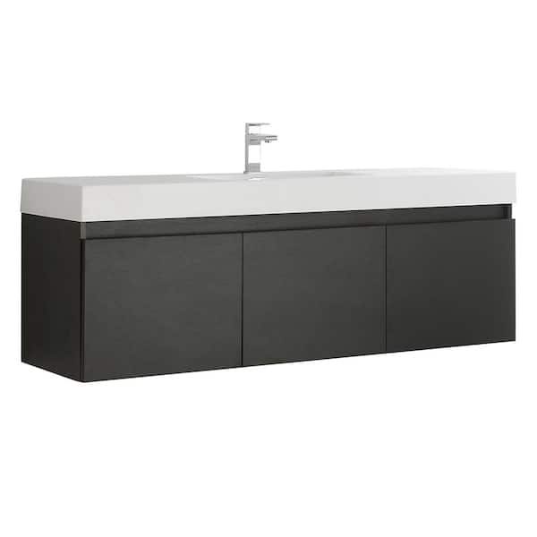 Fresca Mezzo 60 in. Modern Wall Hung Bath Vanity in Black with Vanity Top in White with White Basin