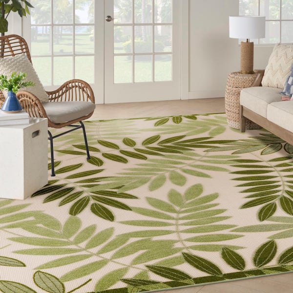 Aloha Ivory Green 10 ft. x 14 ft. Floral Contemporary Area Rug
