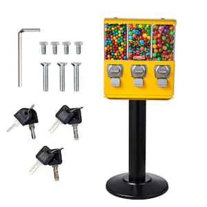Commercial Vending Machine Triple Compartment Candy Dispenser with Iron Stand Gumball and Candy Machine, Yellow