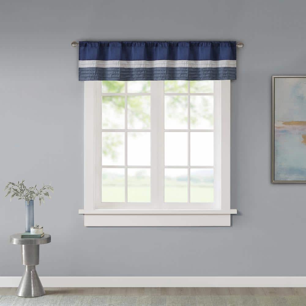 Navy and Ivory Pintuck Faux Silk Window Valance