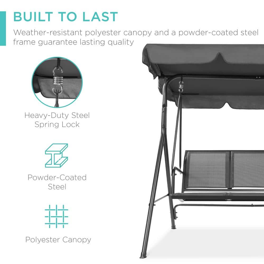 Gray Steel Frame 2-Seater Patio Swing with Adjustable Canopy