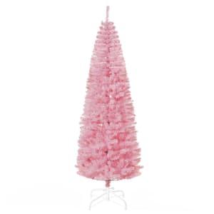 7 ft. Tall Pink Unlit Slim Douglas Fir Artificial Christmas Tree with 818 Realistic Branch Tips