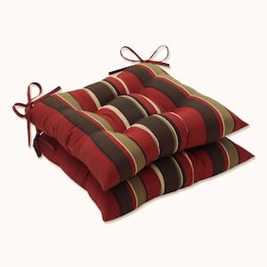 Striped 19 in. x 18.5 in. Outdoor Dining Chair Cushion in Brown/Red (Set of 2)