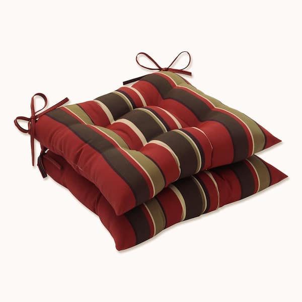 Pillow Perfect Striped 19 in. x 18.5 in. Outdoor Dining Chair Cushion in Brown/Red (Set of 2)