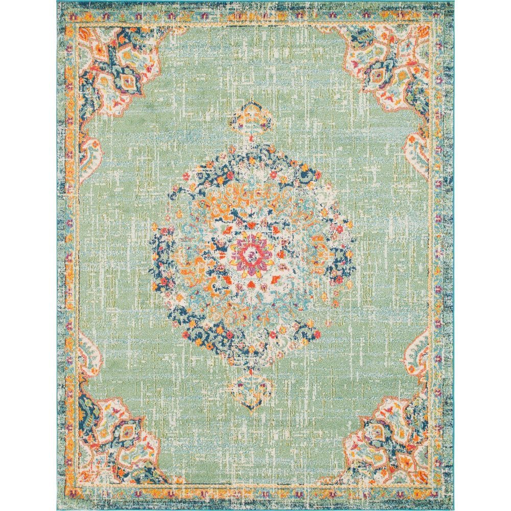 Alexis Green and Multicolor Medallion Synthetic 8' x 10' Area Rug