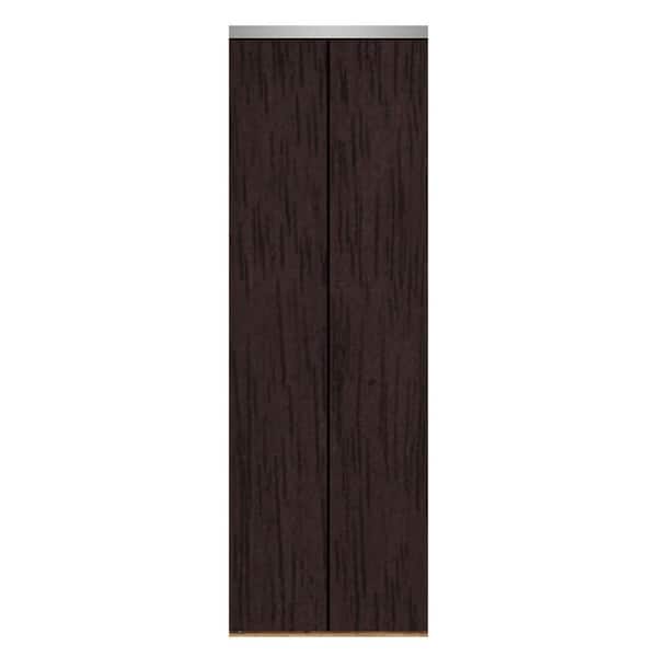 Impact Plus 24 in. x 80 in. Smooth Flush Espresso Solid Core MDF Interior Closet Bi-Fold Door with Chrome Trim