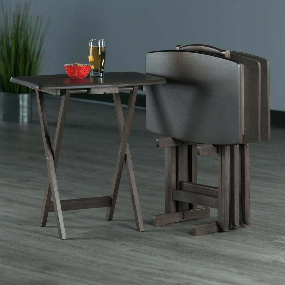 Oyster Gray 5-Piece Transitional Snack Table Set with Storage Stand