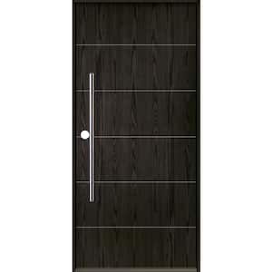 TETON Modern Faux Pivot 36 in. x 80 in. Right-Hand/Inswing Solid Panel Baby Grand Stain Fiberglass Prehung Front Door