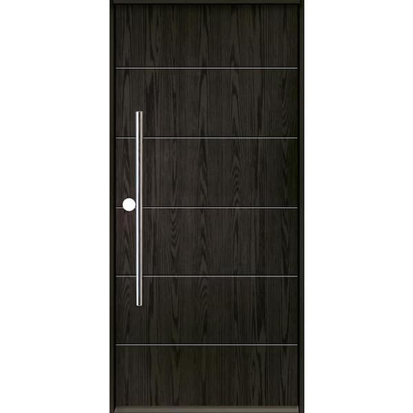 Krosswood Doors TETON Modern Faux Pivot 36 in. x 80 in. Right-Hand/Inswing Solid Panel Baby Grand Stain Fiberglass Prehung Front Door