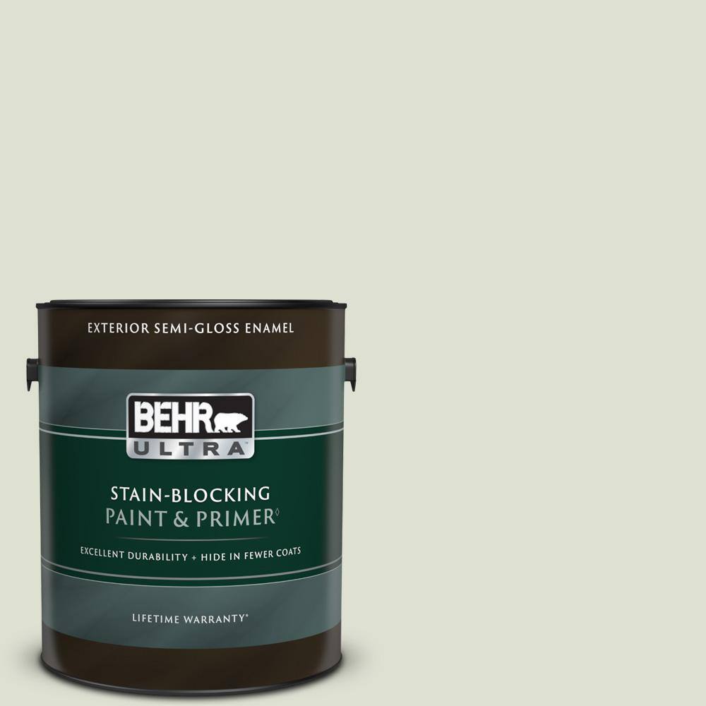 BEHR ULTRA 1 gal. PPU1012 Whitened Sage SemiGloss Enamel Exterior Paint & Primer 585001 The